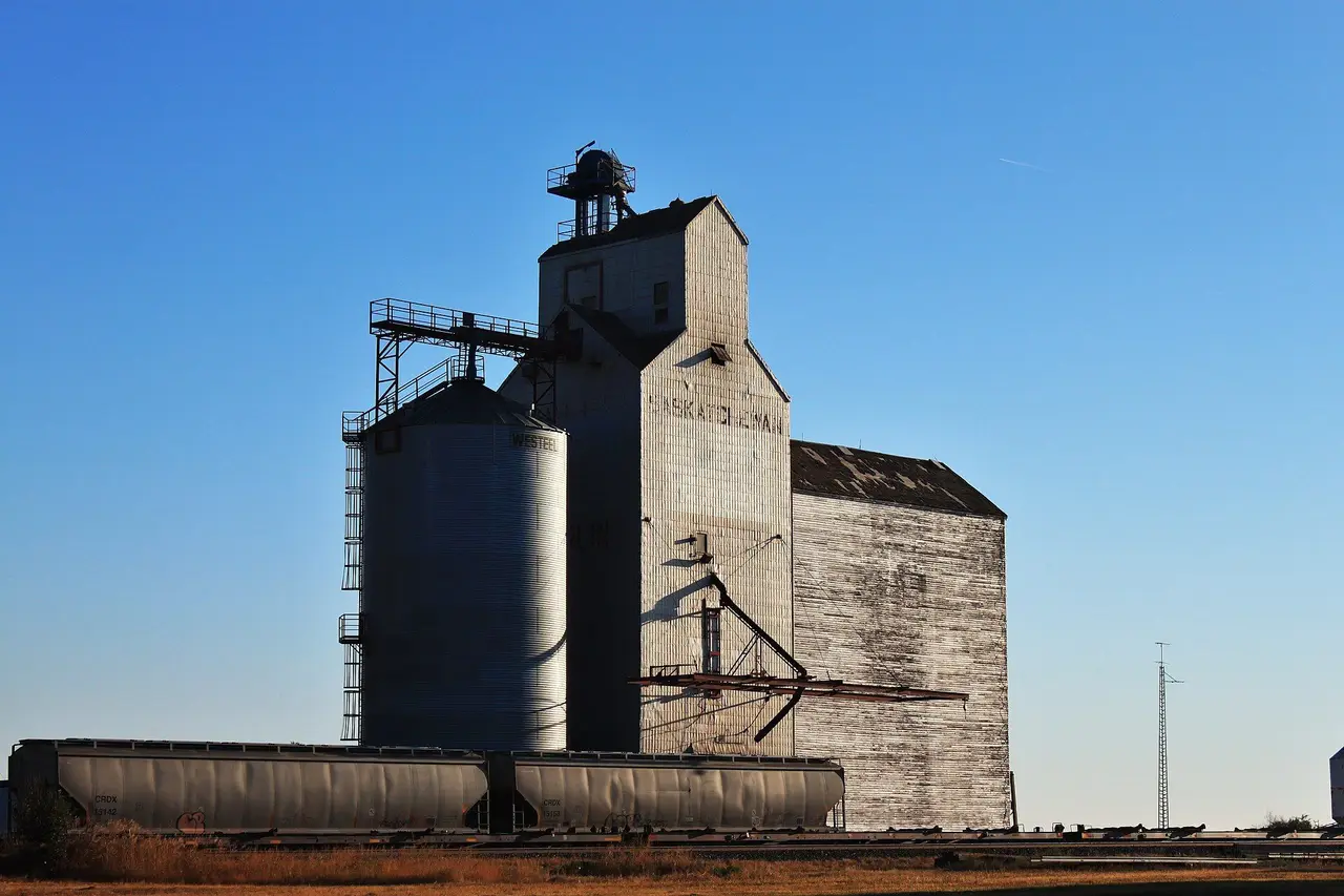 Grain elevator and hopper cars, 2011