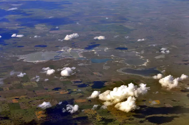 Aerial view of Chaplin Lake and surrounding farmland